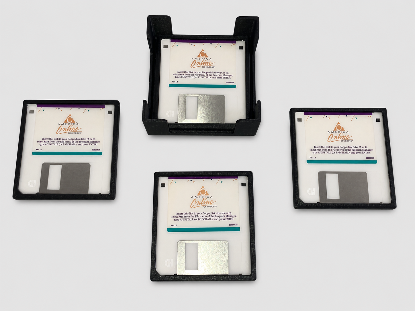 AOL Floppy Disc Coaster Set with Holder